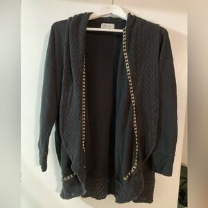 Long open sweatshirt cardigan in black by Lucky Brand, EUC, size 1X